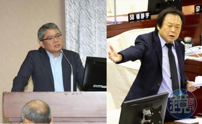 內政部代理部長花敬群（左）日前直接走下質詢台，民進黨台北市議員王世堅說，若發生在台北議會「會被轟出去」。