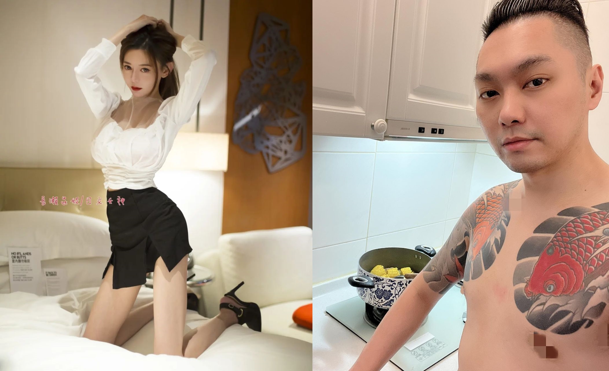 網紅長瀨昆妮驚傳外流私密影片，網友猜測片中男主角為直播主連千毅，對此兩人特澄清非本人。（翻攝IG@hou_queenie、@iga1638）