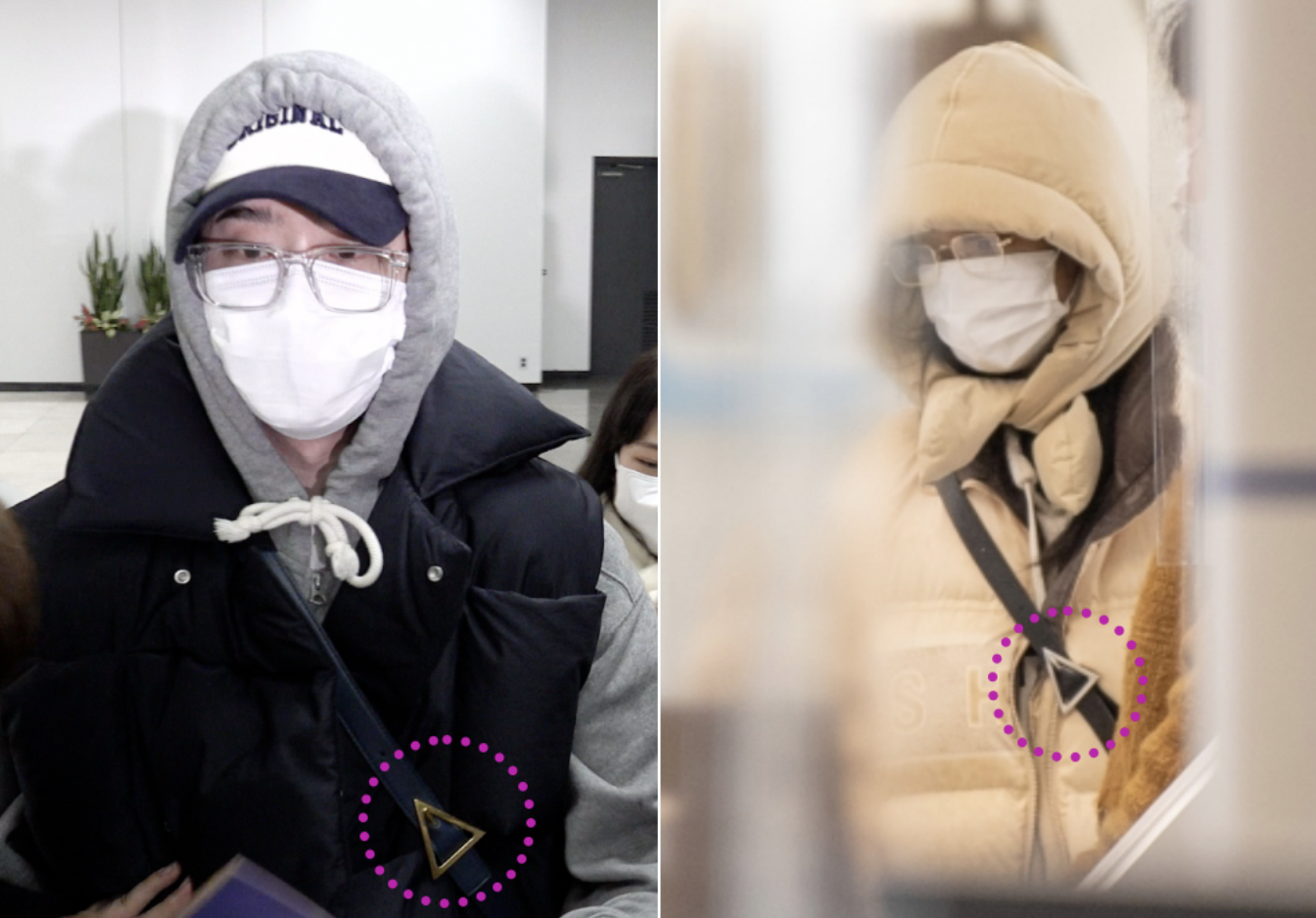 李鍾碩和IU在機場被捕捉，兩人背同款包包、戴同款眼鏡。（翻攝自Dispatch）