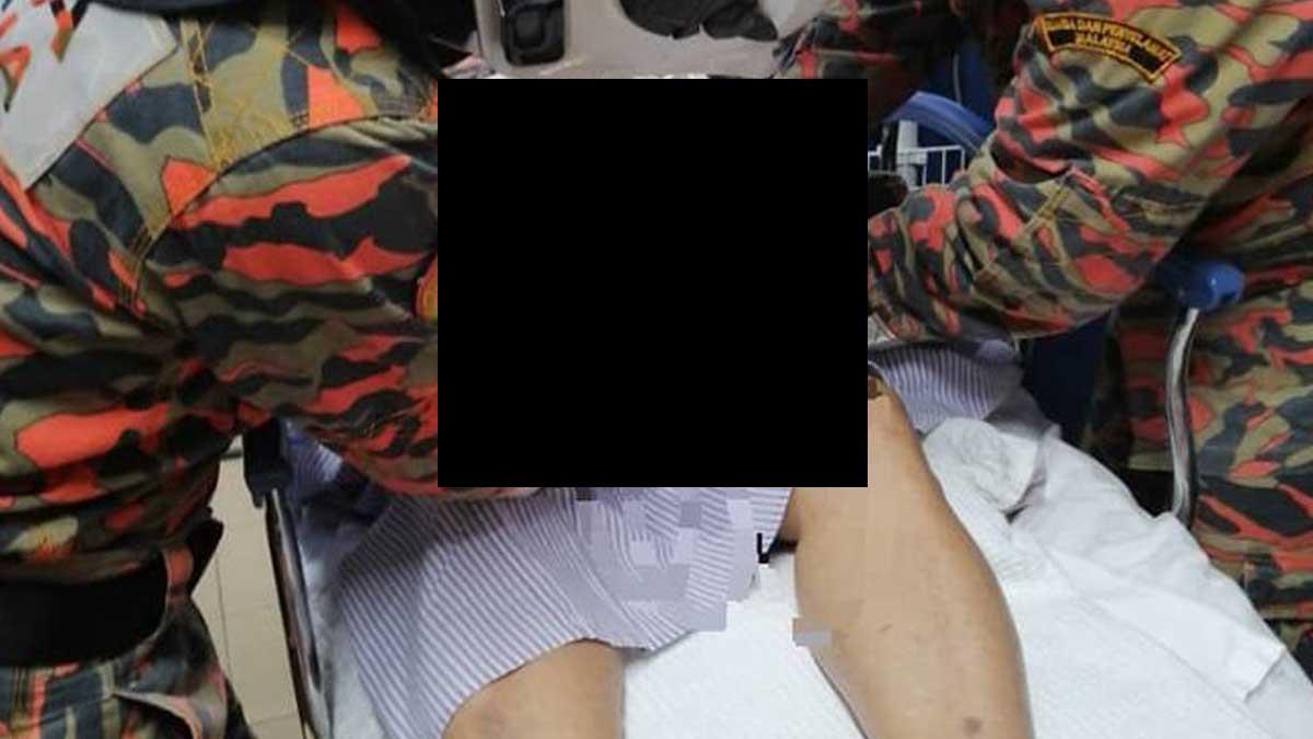72歲馬來西亞老翁將戒指套進陰莖無法取出,靠消防隊動用大剪刀剪斷戒指協助脫困。(翻攝f4izalhassan推特)