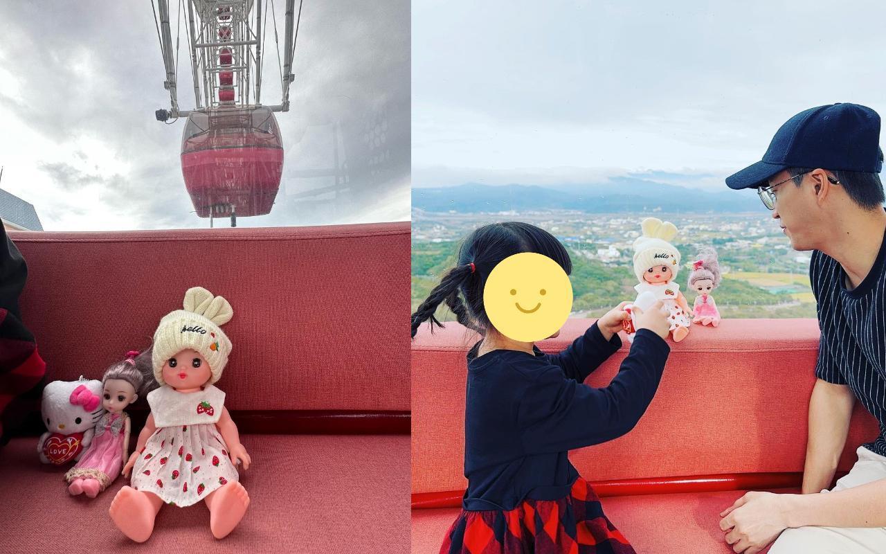江宏傑(右圖右)與女兒(右圖左)、女兒心愛的娃娃坐摩天輪。(翻攝自江宏傑IG)