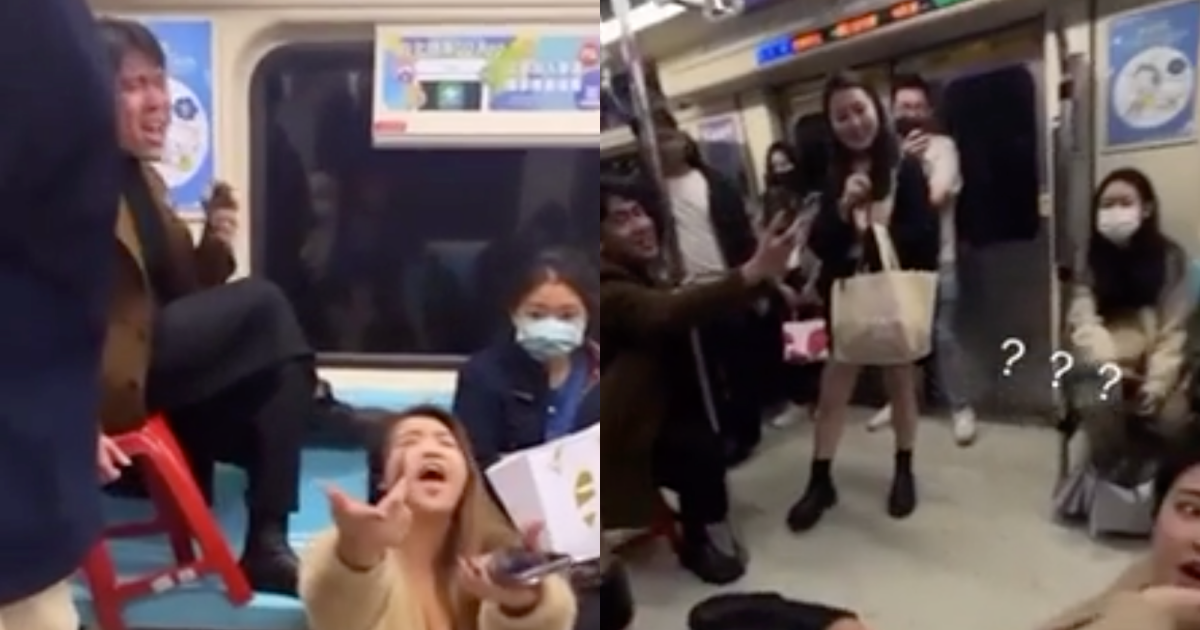 變裝皇后「薔薇」在限時動態發布有人在捷運車廂大鬧的影片,眼尖網友發現踩在椅子上的男子為攝影師蔡傑曦。(翻攝自薔薇IG)