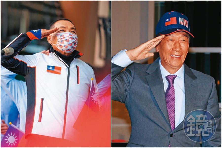 侯友宜(左)發表元旦談話,罕見談及國際及兩岸議題,被解讀是為2024年總統選舉暖身,郭台銘近期和侯友宜頻繁碰面,2人已達成結盟共識。(翻攝侯友宜臉書、資料照)