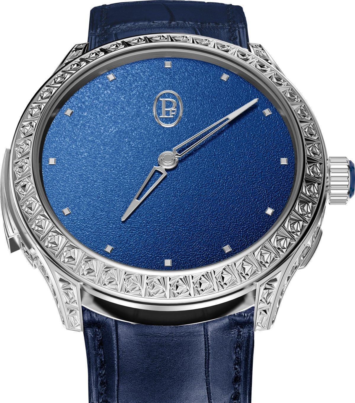 PARMIGIANI Les Roses Carrées 功能：時、分指示；三問報時功能 機芯：手上鏈機芯 定價：60萬瑞士法郎（約台幣1,988萬元，限量5枚）