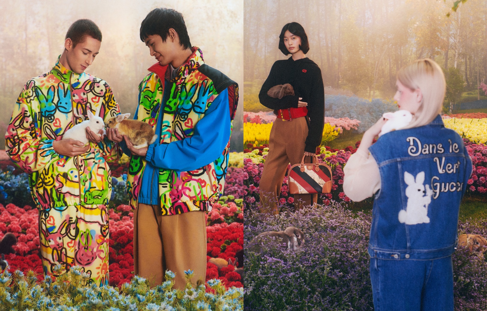 兔年主題限定系列形象廣告影片由Max Siedentopf拍攝，鮮豔的色彩奠定出充滿活力的基調，呼應著期待春天到來的歡樂精神。（古馳提供）