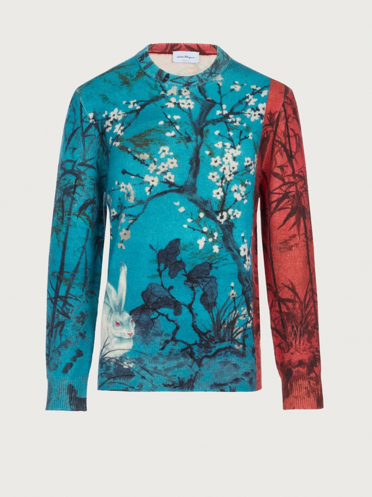 男士兔子印花撞色針織衫。NT$87,900（FERRAGAMO提供）