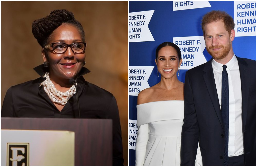 曼德拉孫女恩迪萊卡(左圖)認為哈利王子和梅根(右圖)在消費祖父。(翻攝ndimax_IG、@elliotwagland推特)