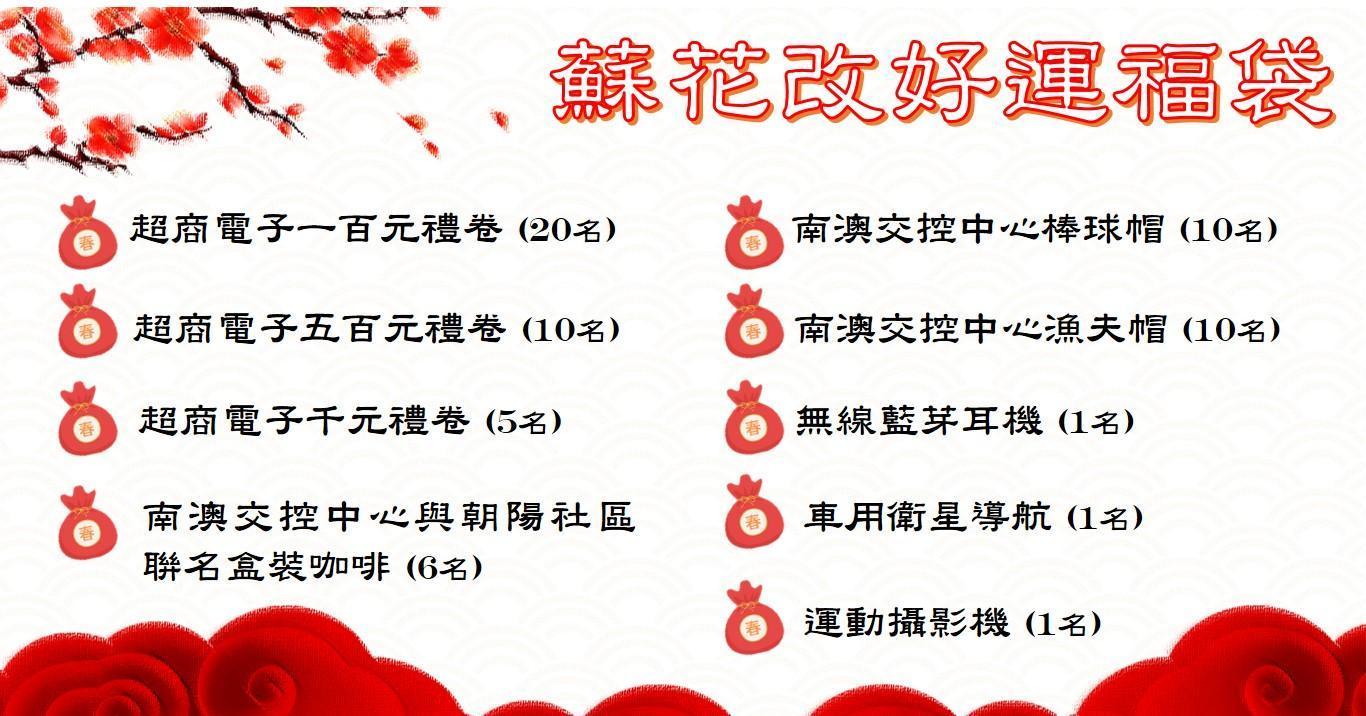 事先上網登錄並指定期間行駛蘇花改,就可參加好運福袋抽獎。(公路總局提供)