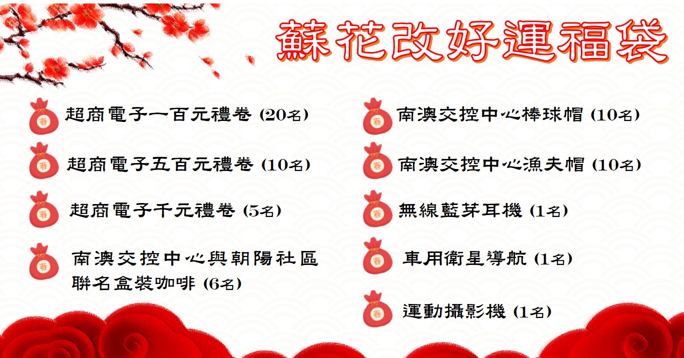 事先上網登錄並指定期間行駛蘇花改，就可參加好運福袋抽獎。（公路總局提供）