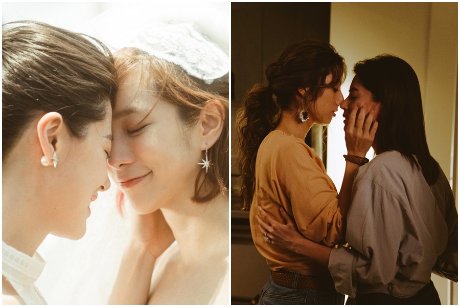 林予晞(上圖左)和温貞菱(上圖右)在《沙之書》飾演同婚伴侶,卻外遇劈腿瑞瑪·席丹(下圖左)。(公視提供)