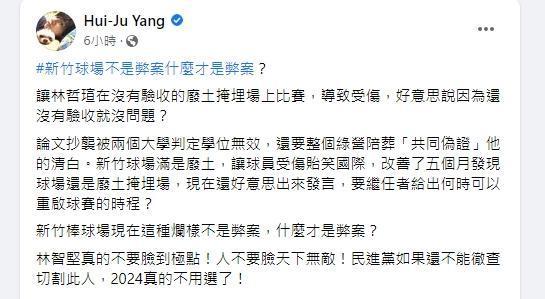 楊蕙如痛批民進黨若不處理林智堅,2024就不用選了。(翻攝自楊蕙如臉書)