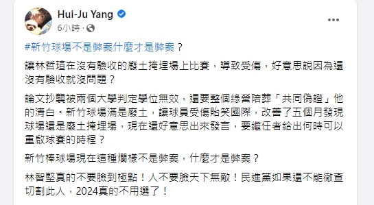 楊蕙如痛批民進黨若不處理林智堅，2024就不用選了。（翻攝自楊蕙如臉書）