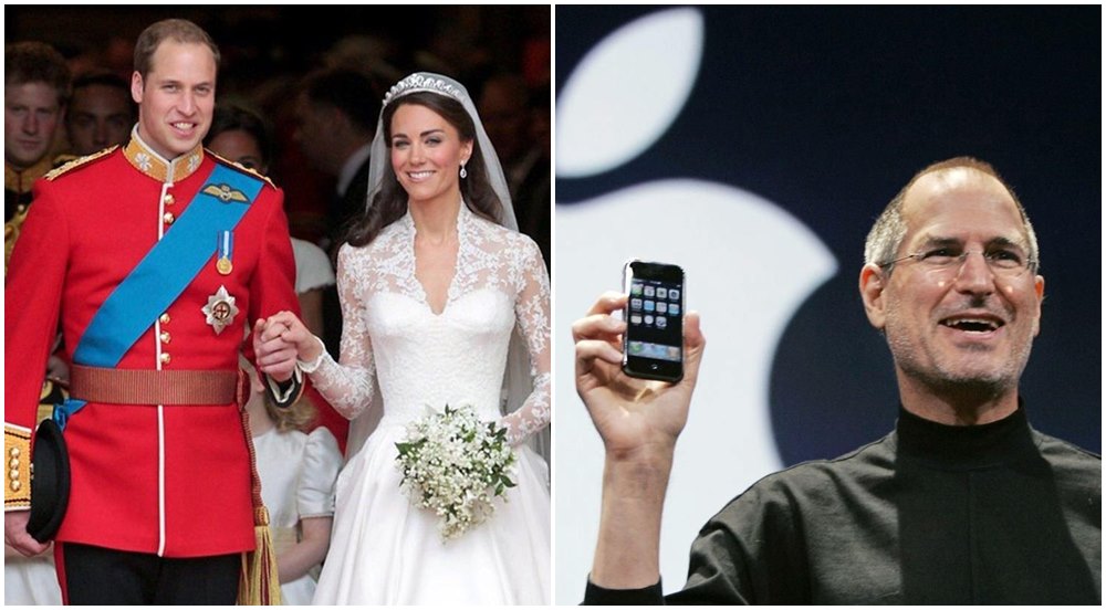 威廉王子、凱特王妃結婚，以及賈伯斯辭世都發生在2011年。（翻攝Westminster Abbey推特、網路照片）