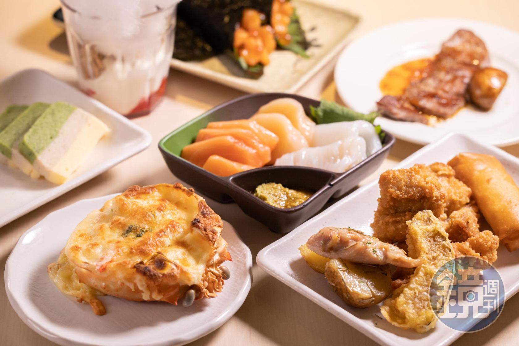 以海鮮為特色的「Buffet Dining hal」，晚餐時間嘗得到焗烤螃蟹、鮭魚卵握壽司及新鮮的生魚片。