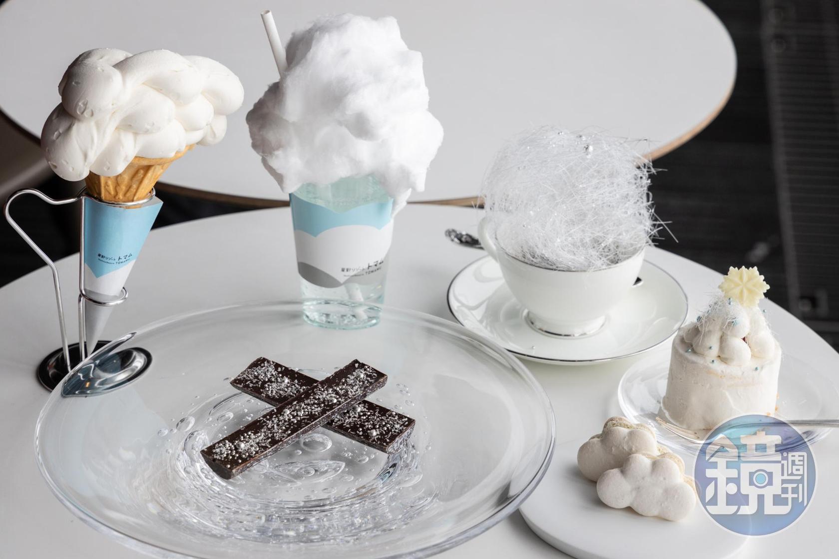 大雪紛飛中，「Cloud Cafe」的各式甜食讓人心花怒放。（600～1,000日圓／份，約NT$138～NT$223）