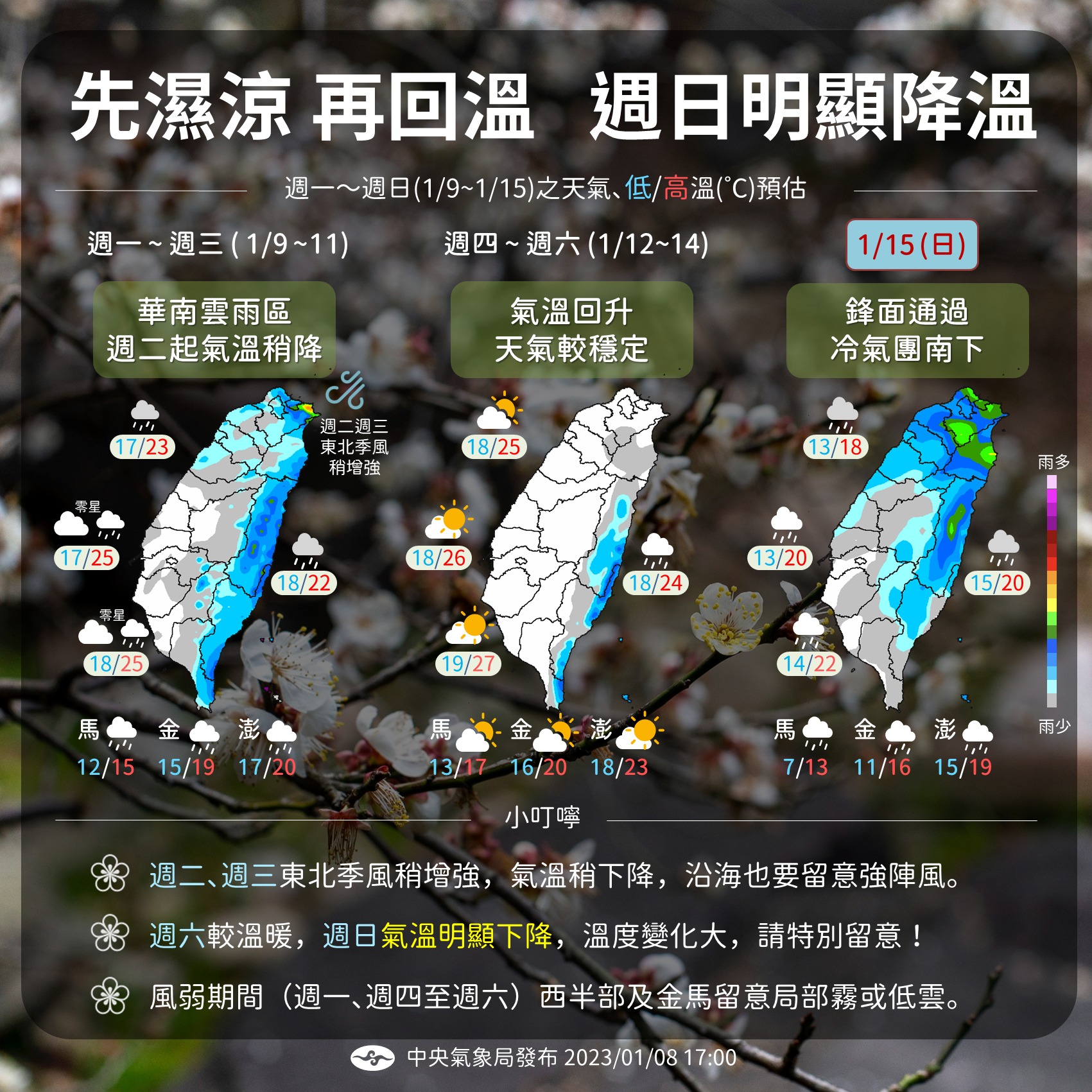 中央氣象局說明本週天氣狀況。(中央氣象局提供)