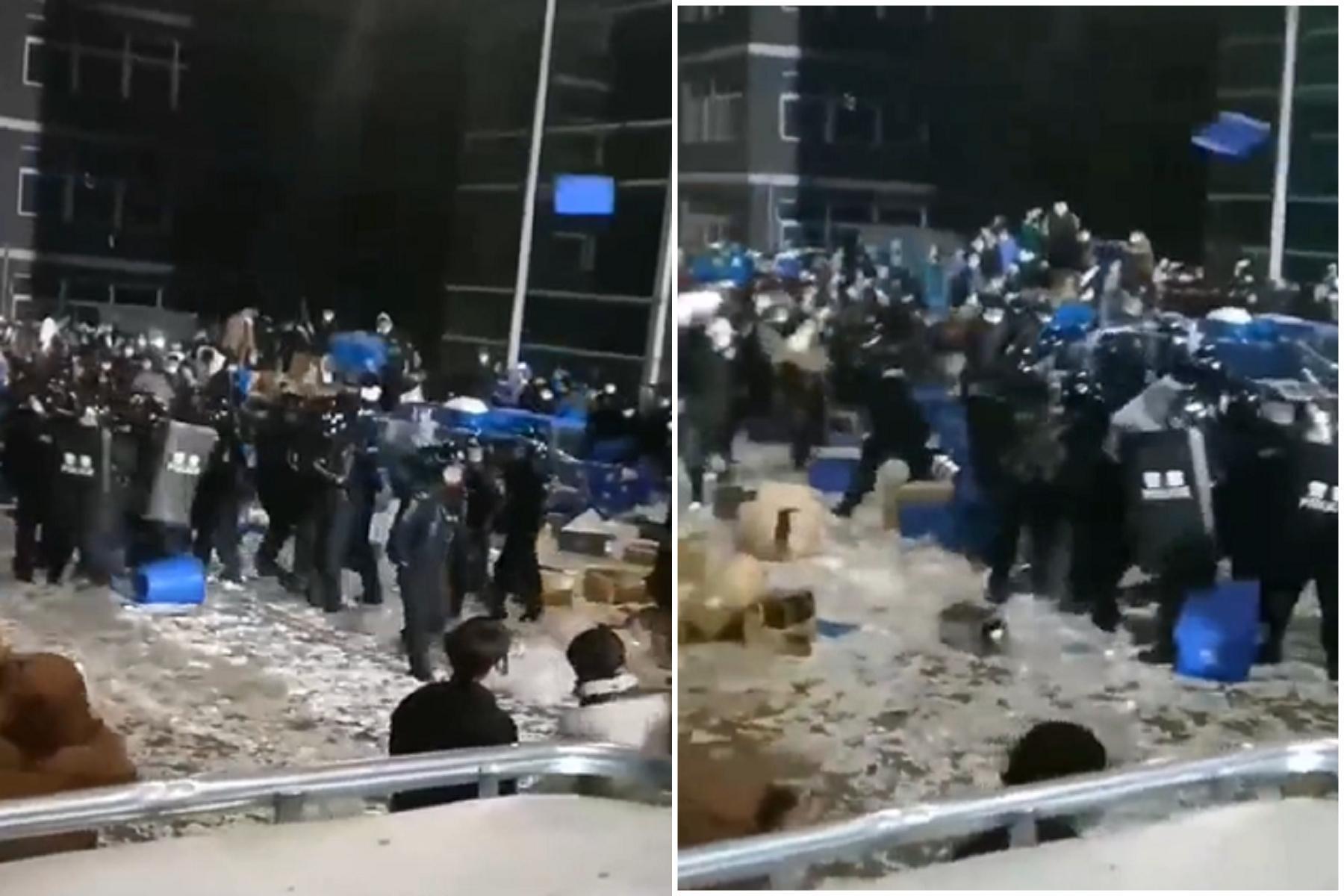震撼！重慶核酸試劑工廠「造反啦」，警方被工人包圍狂砸敗退。（翻自推特）