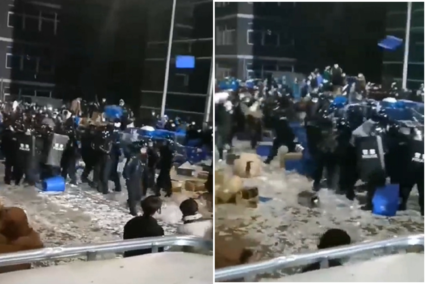 震撼!重慶核酸試劑工廠「造反啦」,警方被工人包圍狂砸敗退。(翻自推特)