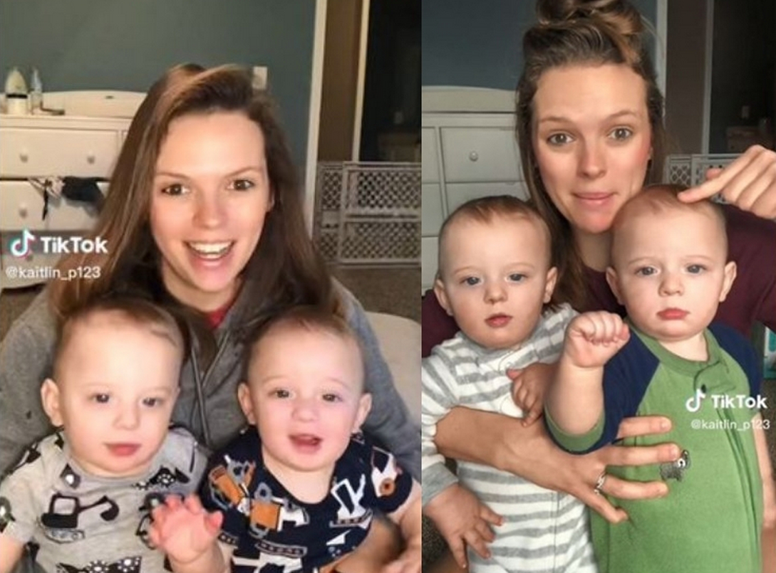 網紅媽媽因分不清楚雙胞胎寶寶誰是誰，竟異想天開帶寶寶去刺青，不但被店家拒絕還遭網友砲轟。（翻攝抖音@kaitlin_p123）