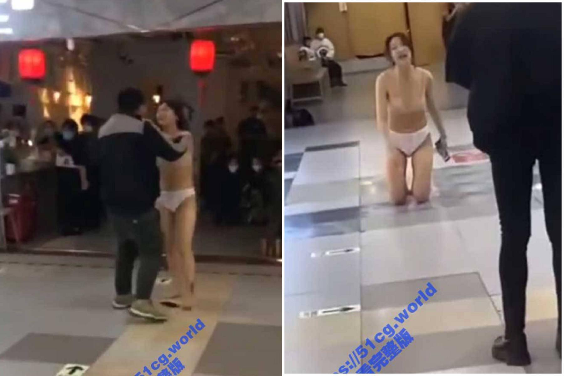 遇到渣男出軌又「啃女」，她崩潰了！當眾脫光光細數男友罪狀。（翻自《51吃瓜網》）