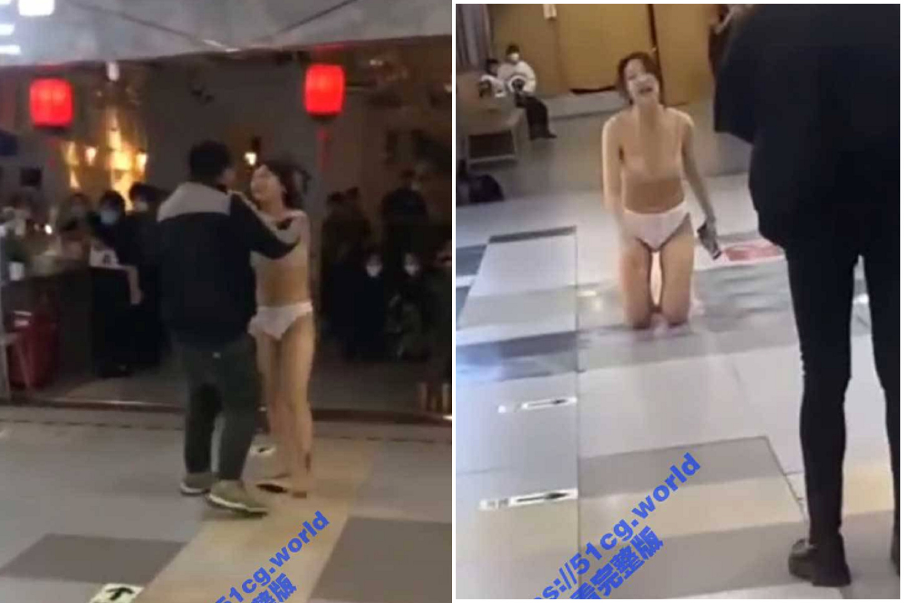 遇到渣男出軌又「啃女」，她崩潰了！當眾脫光光細數男友罪狀。（翻自《51吃瓜網》）