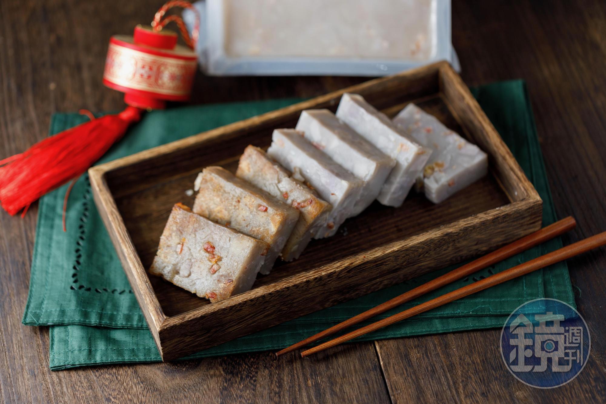 「臘味芋頭糕」吃得到芋頭丁的鬆綿。（250元／條）
