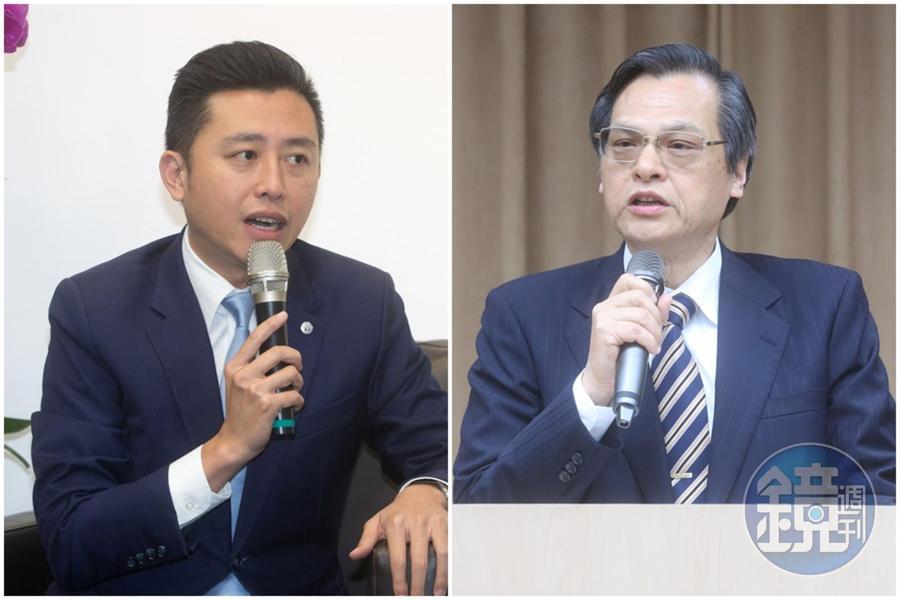 對於國民黨團於立院指稱自己「掩護林智堅(左)論文抄襲案」,陳明通(右)一改以往迴避風格,起身反駁。(本刊資料照)
