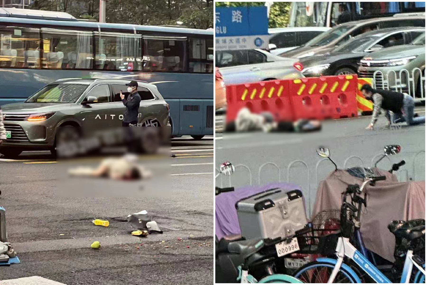 廣州爆恐怖惡意車禍釀5死13傷，歹徒亂撞輾壓「人肉保齡球」還大撒幣。（翻自微博）