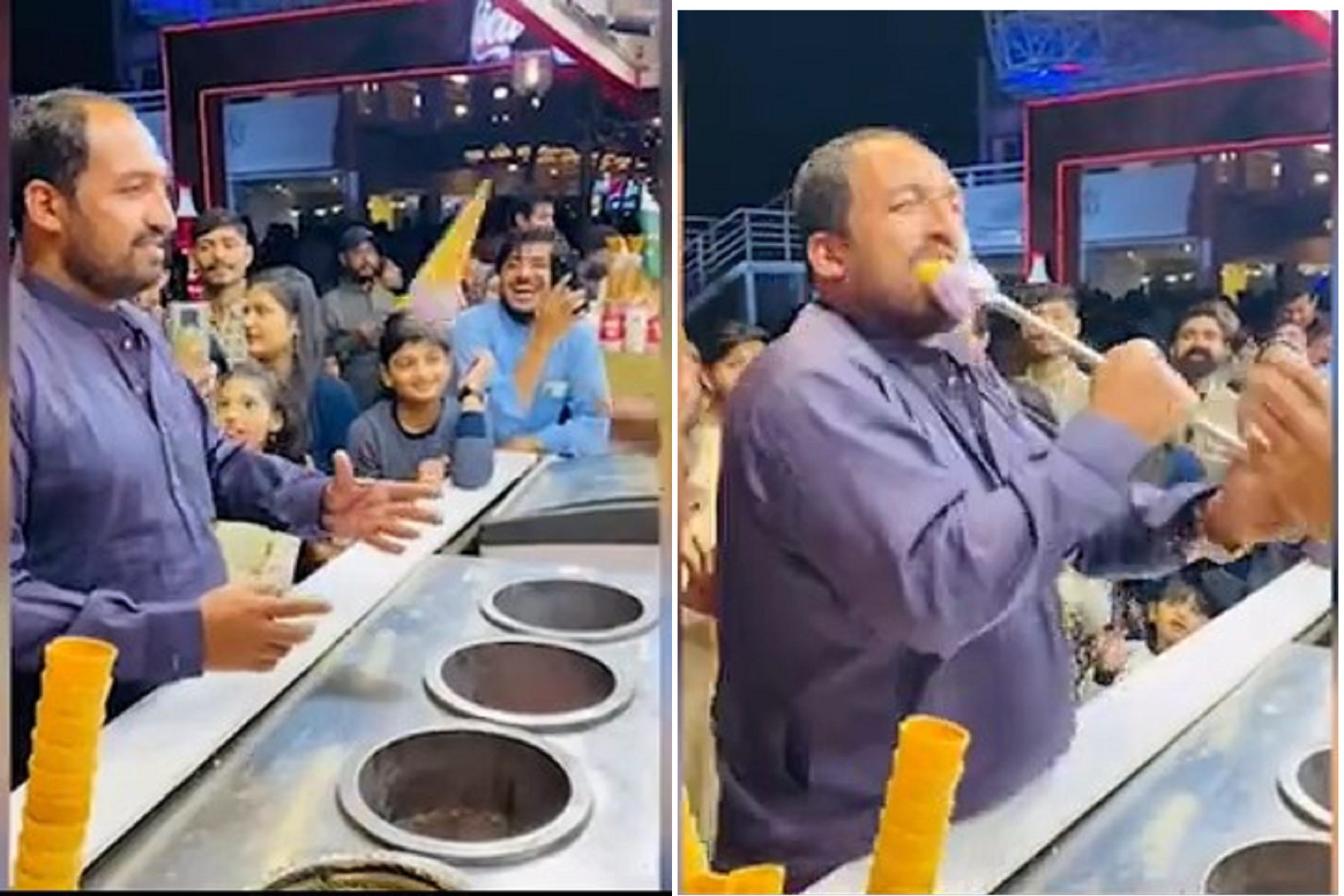 買土耳其冰淇淋太武俠，瞬間緊握那一根「口爆」直接吞了。（翻自《每日郵報》）