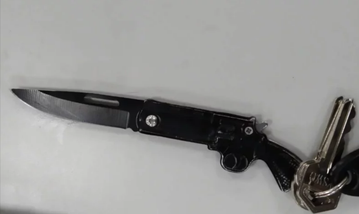 徐姓男子昨大鬧新店區公所，並持刀劃傷員警左臉。（翻攝畫面）