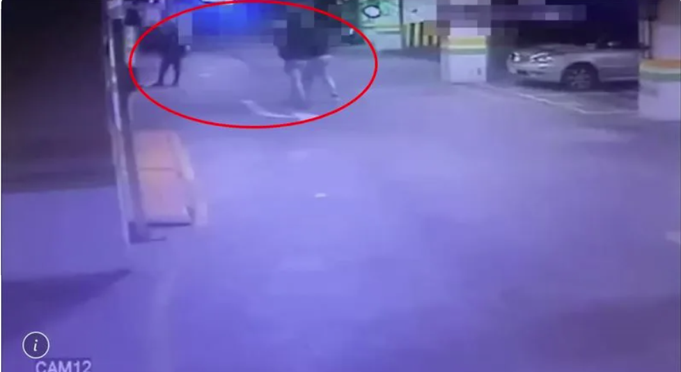4名黑衣惡煞闖入社區停車場,砸毀女記者的轎車。(翻攝畫面)