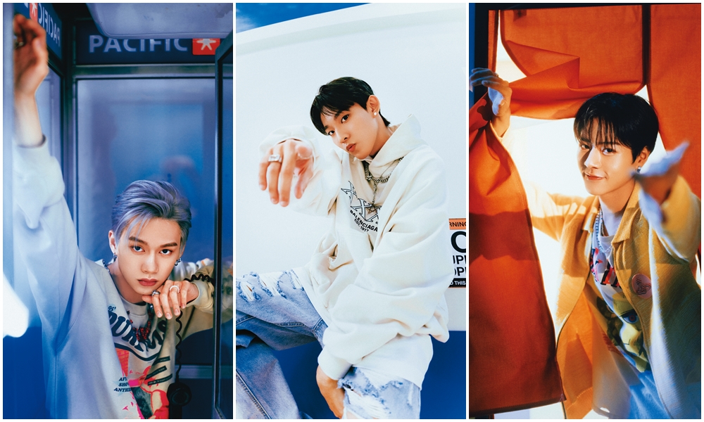 Ozone拍MV同時也拍攝寫真，林佳辰（右）再次展現「結尾妖精」的笑容。周子翔（左）猛對鏡頭放電，工作之餘也體驗了韓國文化。林煥鈞（中）這次赴韓工作，即使生病發燒，仍然敬業上陣。（索尼提供）