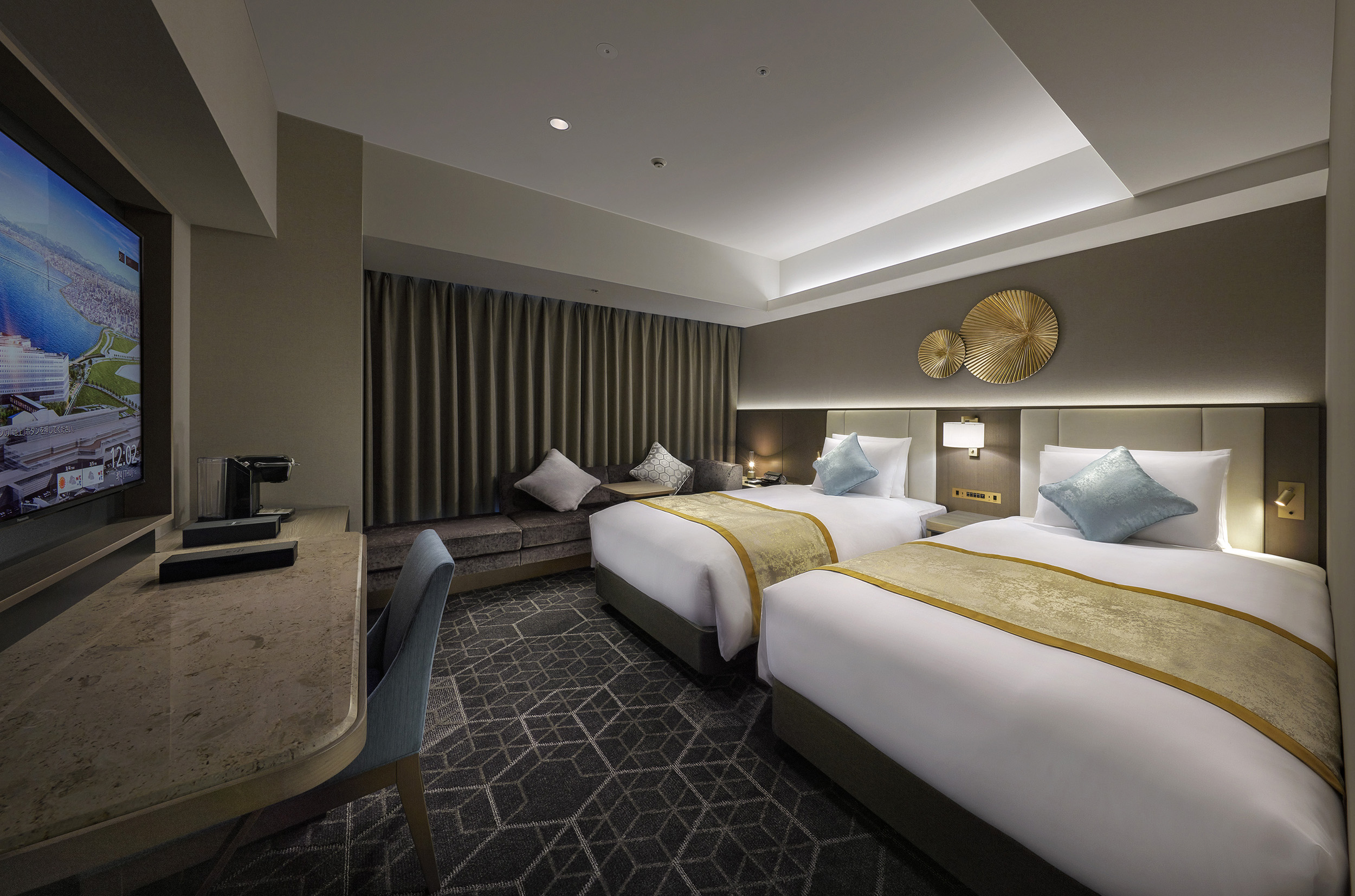 VILLA FONTAINE PREMIER羽田機場的豪華雙床房空間寬敞舒適。(ⒸSumitomo Fudosan Villa Fontaine Co., Ltd.提供)