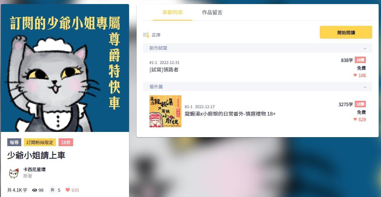 小說家卡西尼星環設立粉絲訂閱內容,提前曝光構思中的新作。(翻攝自CxC)