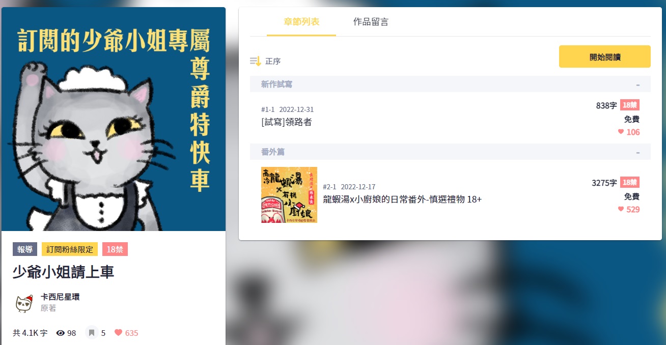 小說家卡西尼星環設立粉絲訂閱內容，提前曝光構思中的新作。（翻攝自CxC）