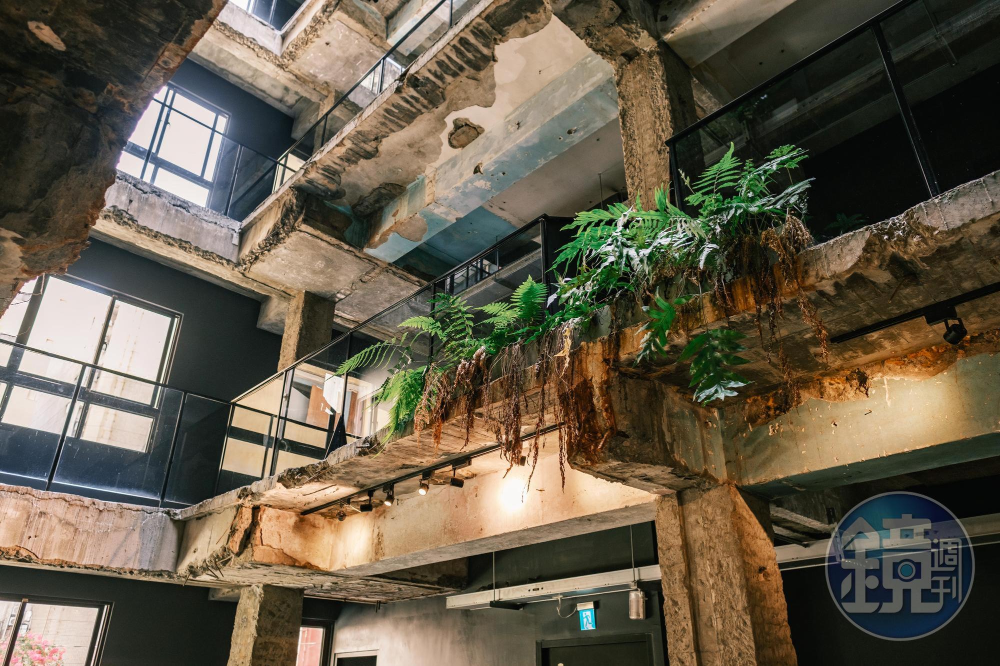 每層樓地板都種了不少植物蕨類,與酒店名相輝映 。