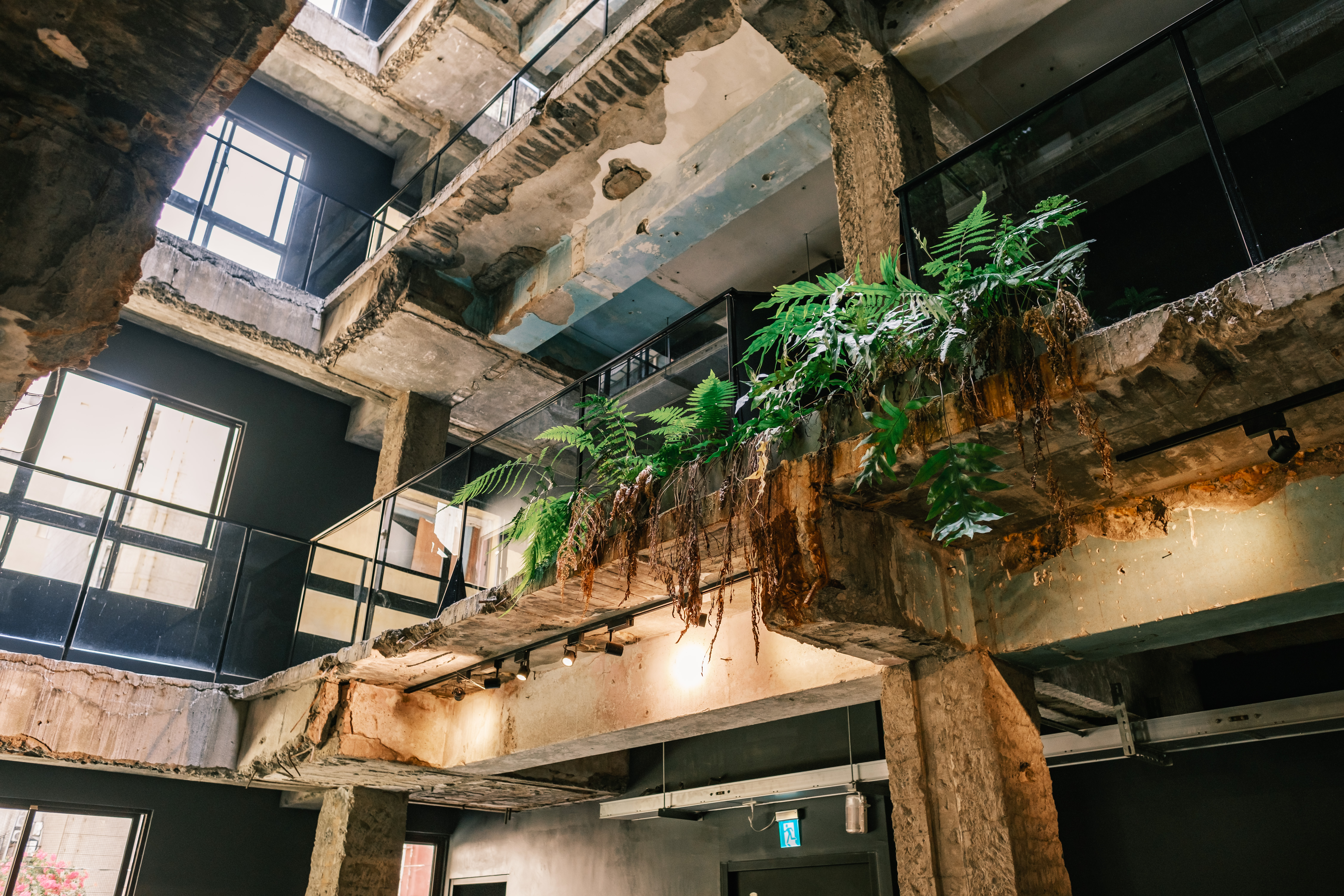 每層樓地板都種了不少植物蕨類,與酒店名相輝映 。