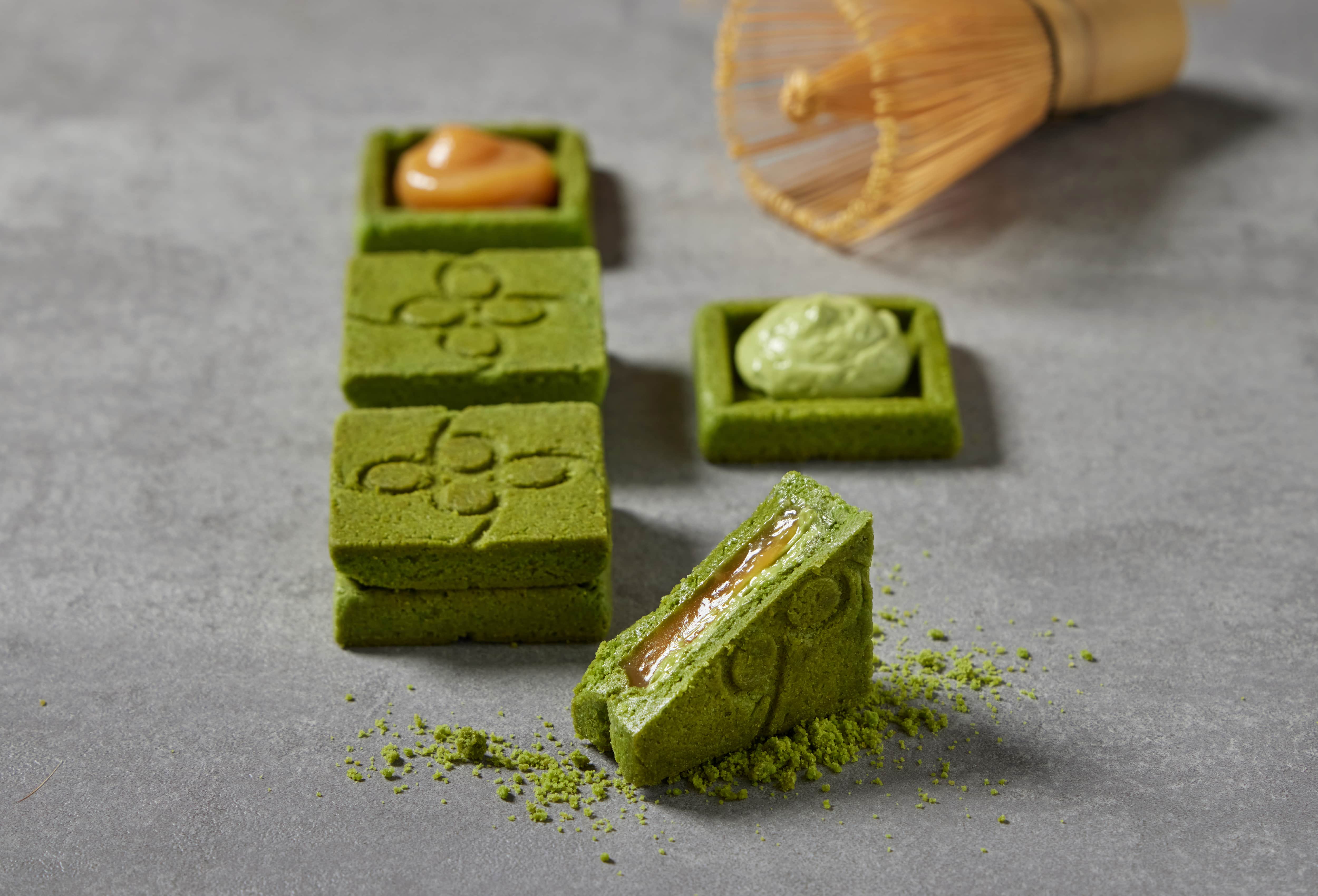 「京都宇治抹茶夾心餅乾」使用「堀田勝太郎」抹茶粉。（320元／盒，5個，66 Cheesecake提供）