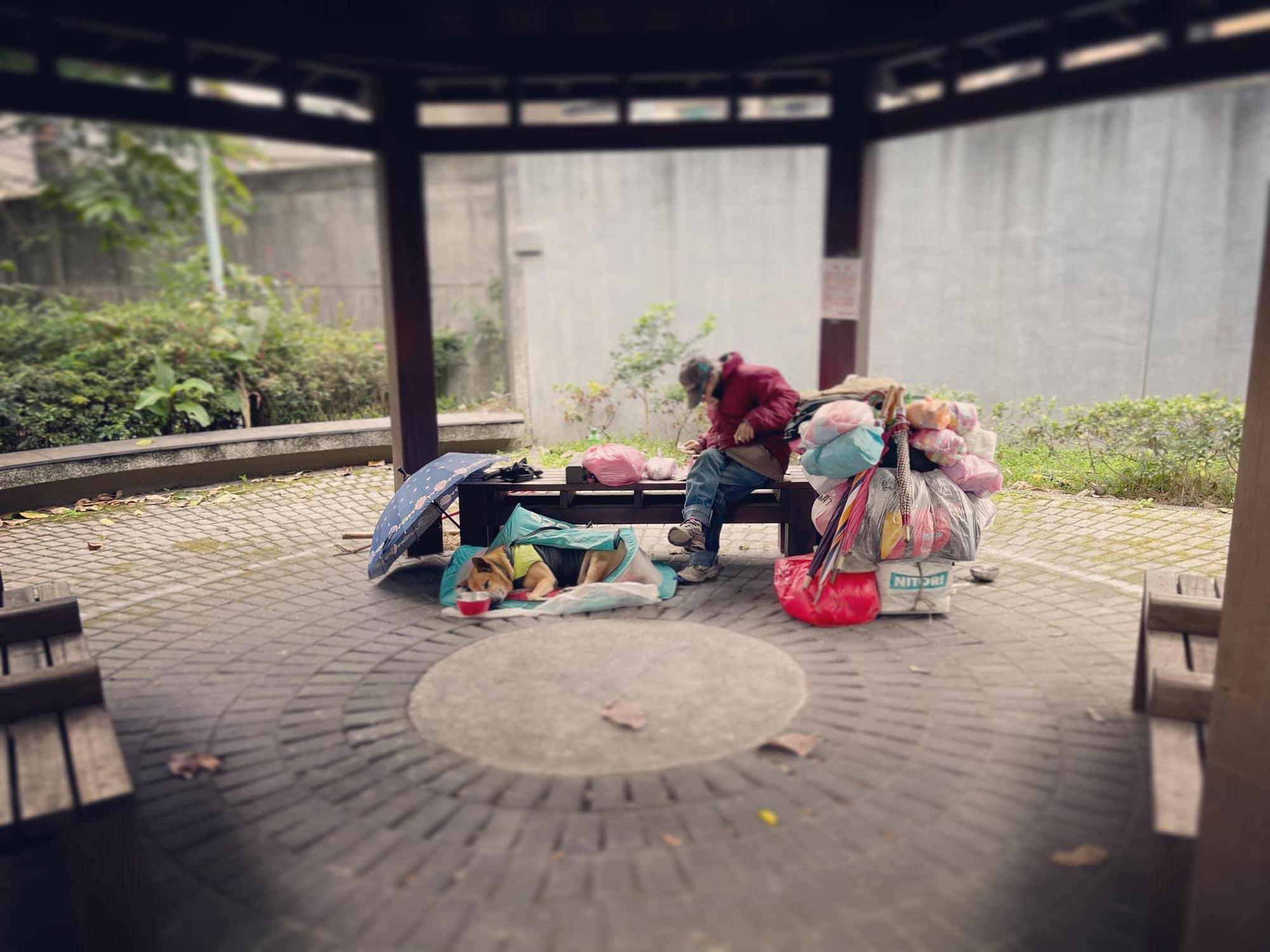 流浪漢大哥雖然因為各種原因露宿街頭,但是卻對飼養的狗狗十分照顧。(翻攝自路上觀察學院)
