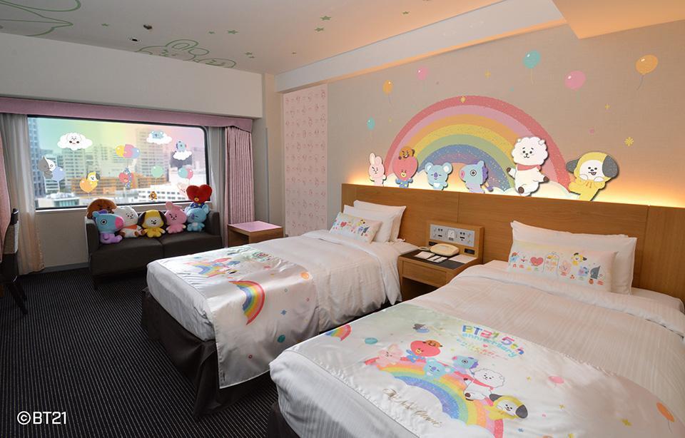 東京及大阪Hotel New Otani推出全球獨家的「BT21套房」。(New Otani提供)