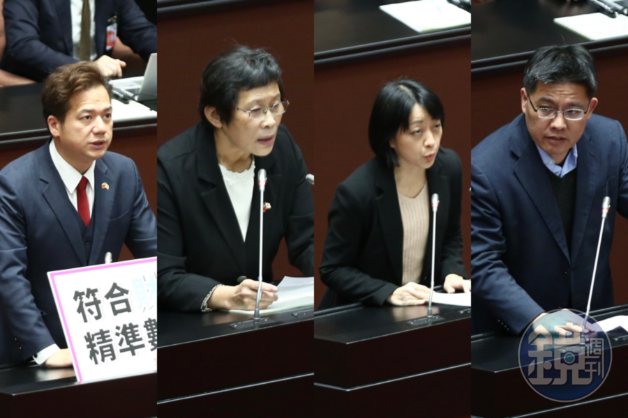民眾黨立委邱臣遠(左起)、時代力量立委陳椒華、王婉諭、邱顯智。