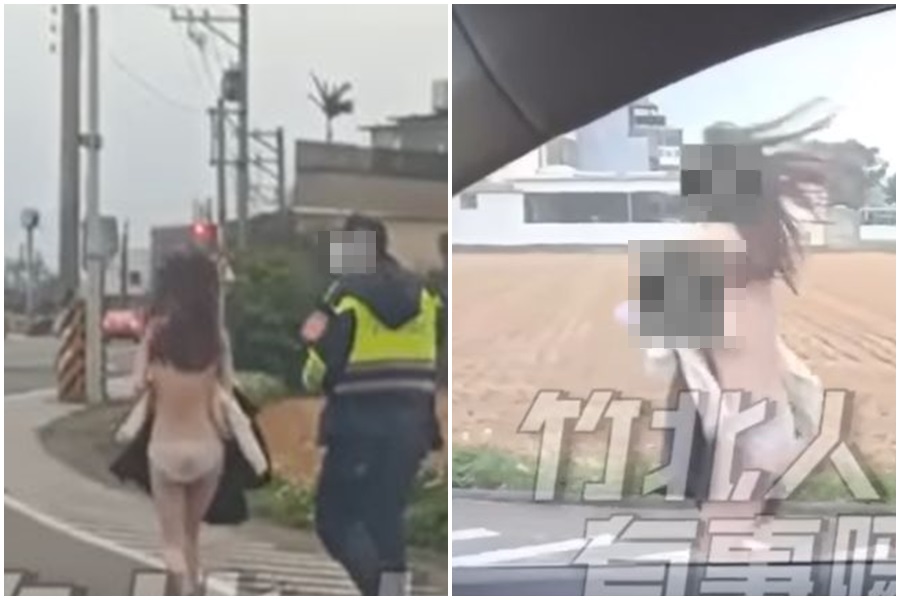 有網友在新竹市東大路三段目擊一名20多歲長髮女子，僅穿內褲在路上裸奔。（翻攝自竹北人有事嗎臉書）