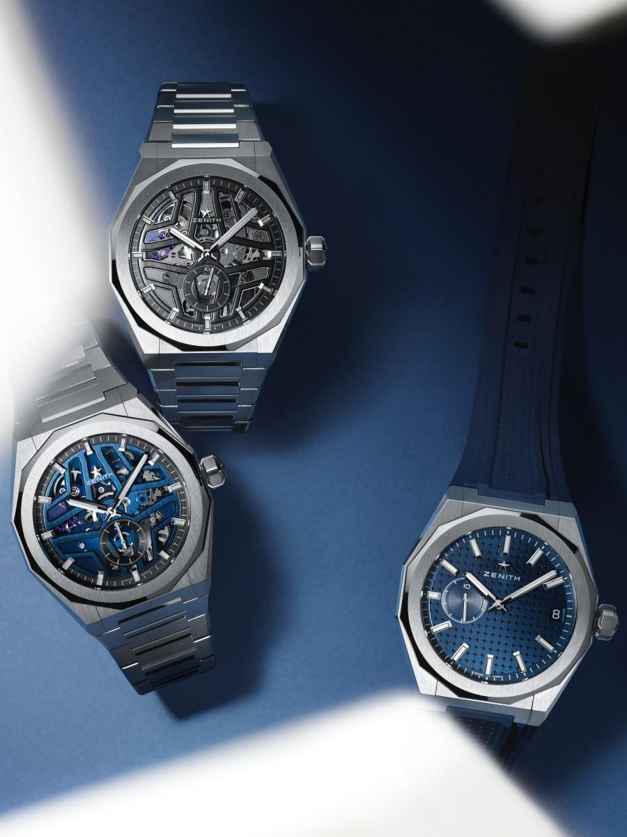 ZENITH Defy Skyline Skeleton(左二錶)擁有每10秒轉一圈的快速小秒針結構,與去年的小三針款(右錶)採用相同的El Primero 3620機芯,但為了讓鏤空面盤的視覺更加協調,將小秒針從9點移至6點,為此必須增加輪系並解決動力傳導的難題,相當費工。不過Defy Skyline外型充滿運動感,又有小秒針飛快旋轉運作的景色,是高階運動錶中最具賞玩價值的選擇。 功能:時、分指示;1/10秒小秒針 機芯:自動上鏈機芯 定價:約NT$366,700。