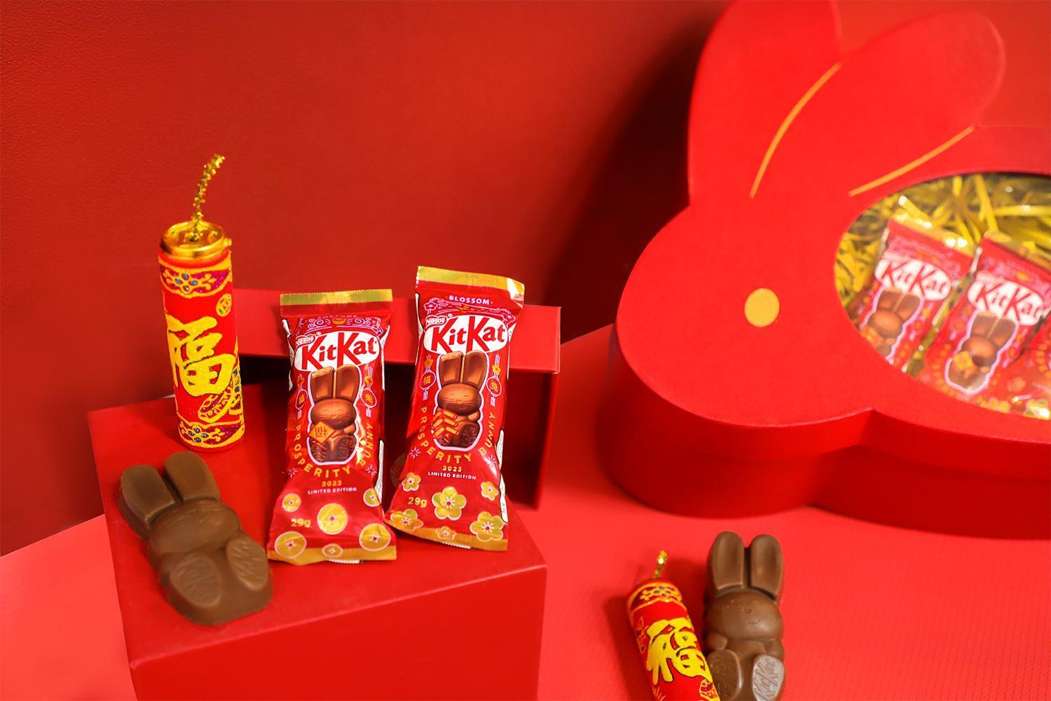 雀巢首次推出「奇巧KitKat幸運兔威化巧克力」,將巧克力外型設計為應景的可愛兔兔。(雀巢提供)