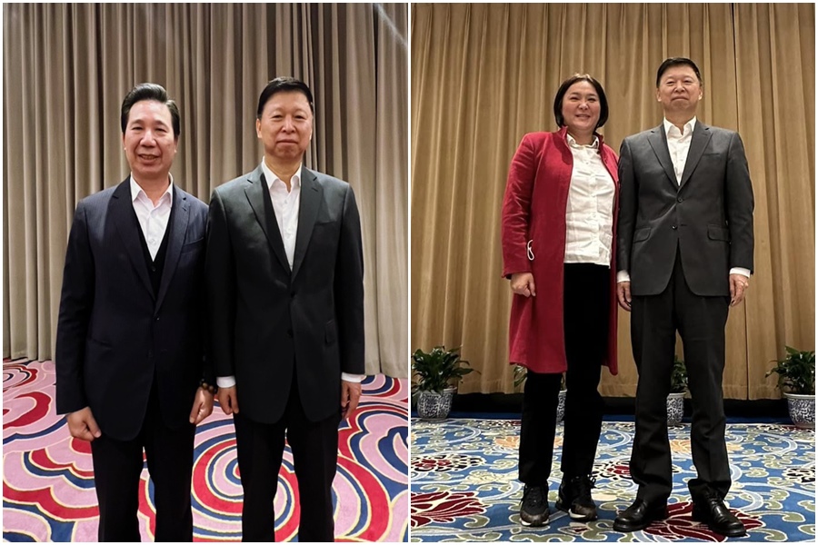 金門縣長陳福海（左圖左）與立委陳玉珍（右圖左）前往廈門與中共國台辦主任宋濤會面。（翻攝自陳福海、陳玉珍臉書）