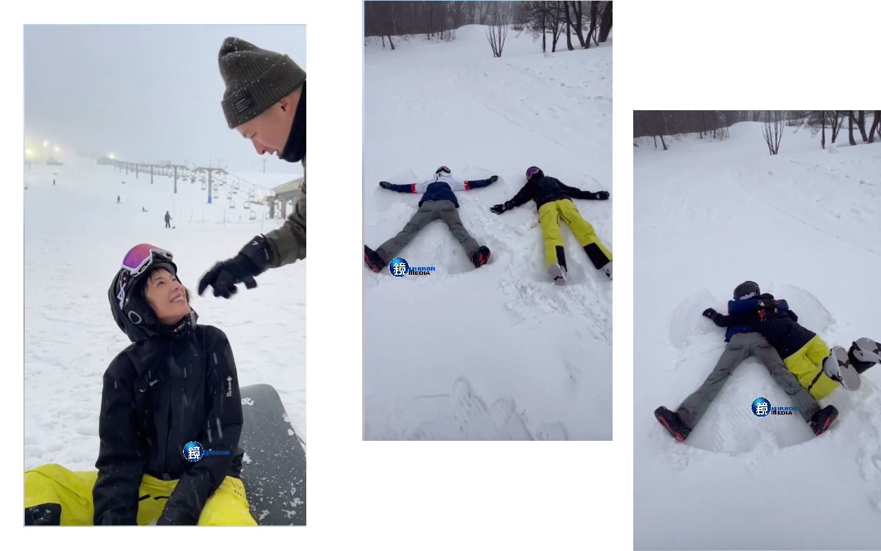 洪文安與孫智宏到日本湯澤滑雪,兩人在雪堆中玩起「雪天使」,超級浪漫。(翻攝自洪文安IG)