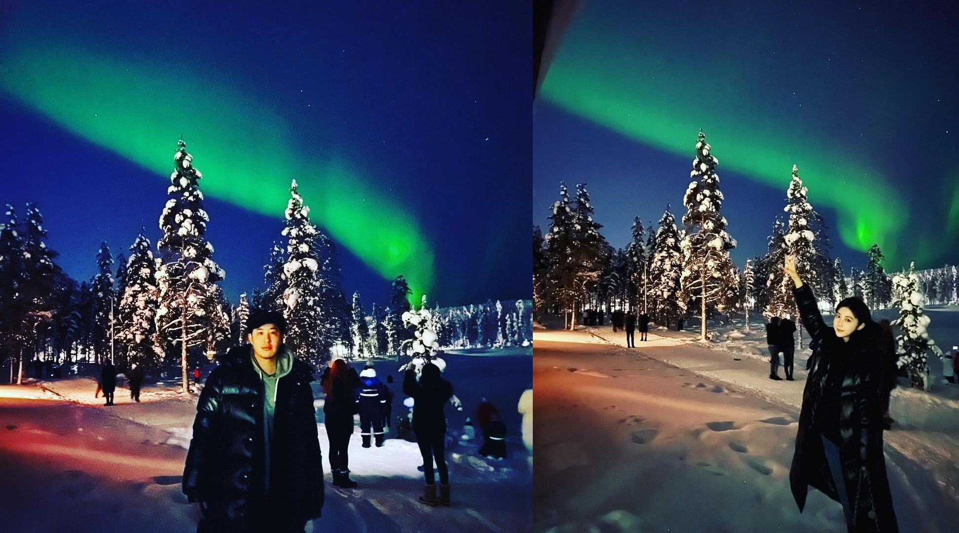 潘瑋柏與空姐老婆宣云一前一後公布甜蜜同行芬蘭觀賞極光。（翻攝IG）