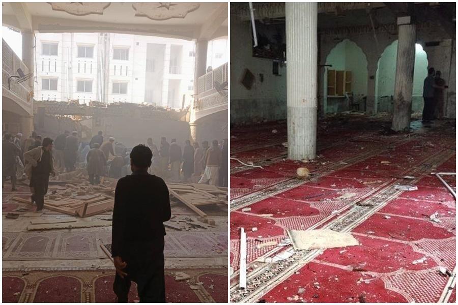 巴基斯坦西北部白夏瓦市(Peshawar)一間清真寺在當地時間30日遭受自殺炸彈客攻擊。(翻攝自推特)