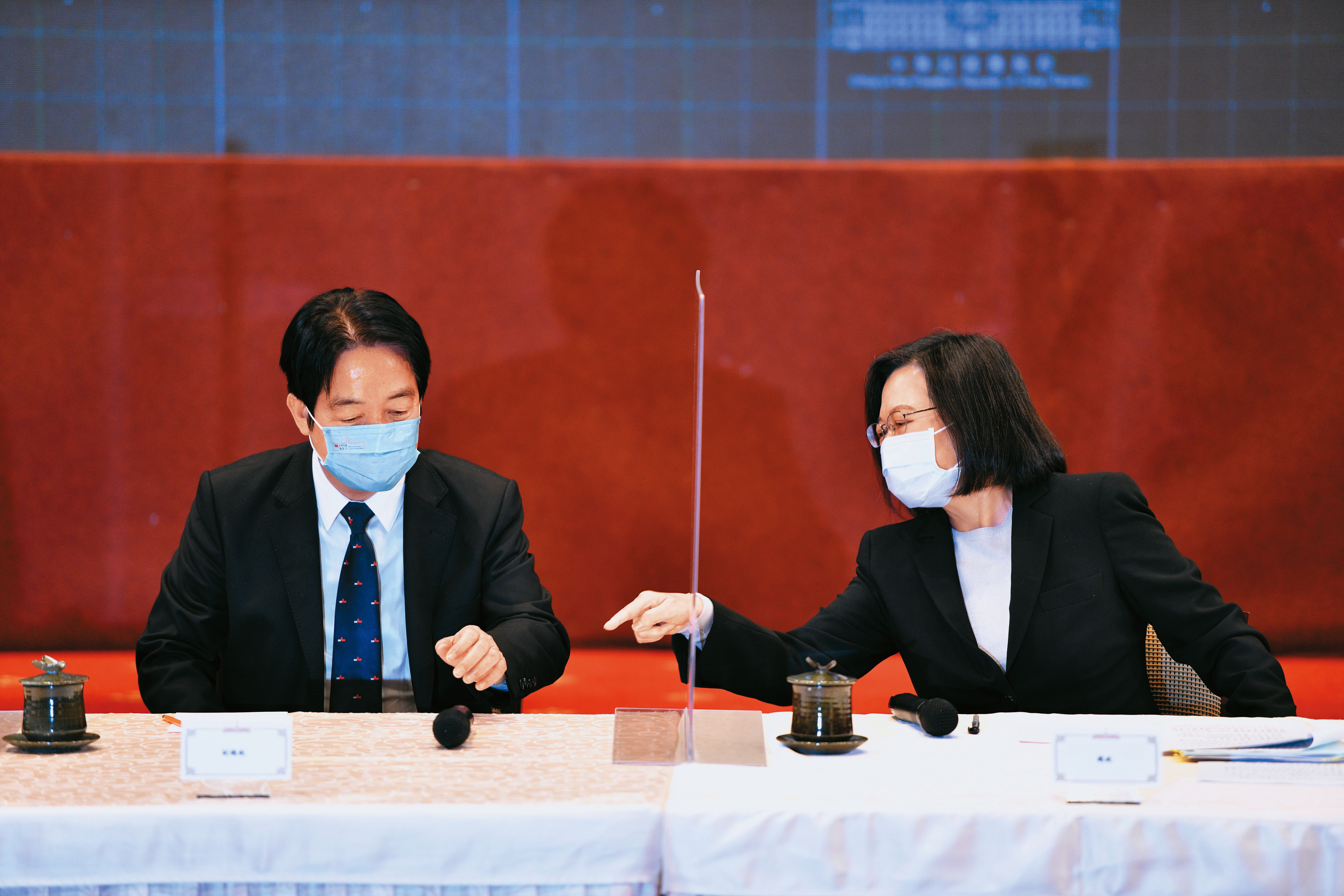 賴清德(左)接任黨主席後,民進黨的黨、政互動新模式備受矚目。右為總統蔡英文。