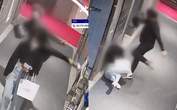 南韓釜山驚傳一起隨機暴力事件，一名女子因返家途中看了一名男子，竟遭對方尾隨踹頭暴打。（翻攝JTBC News Youtube頻道）